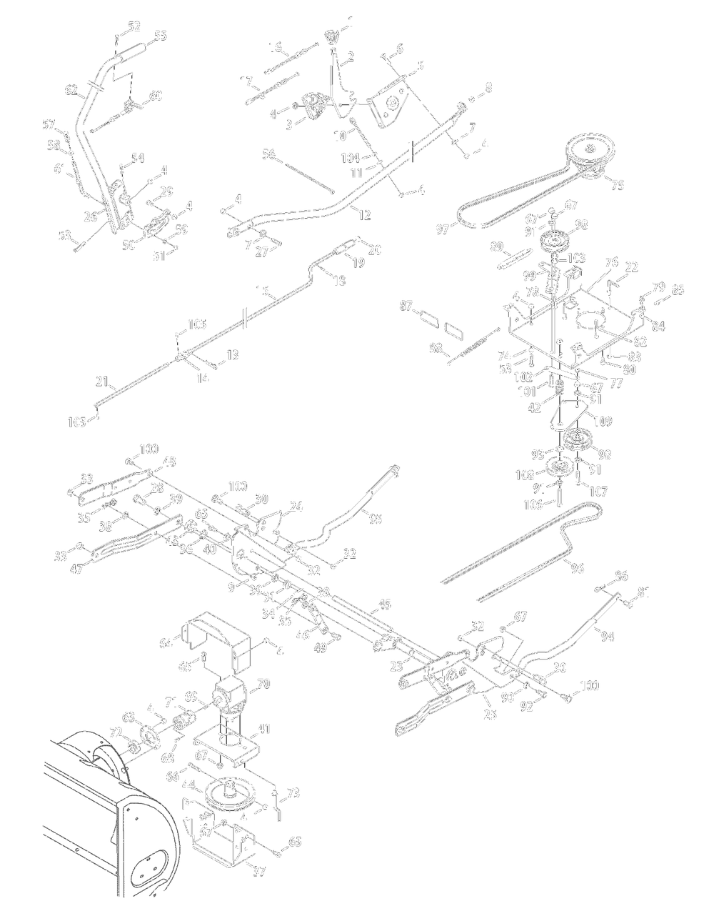 Driveandhandle Assembly Diagram and Parts List for OEM-190-032 (190-032-101)(2014) Yard Machines Lawn Tractor
